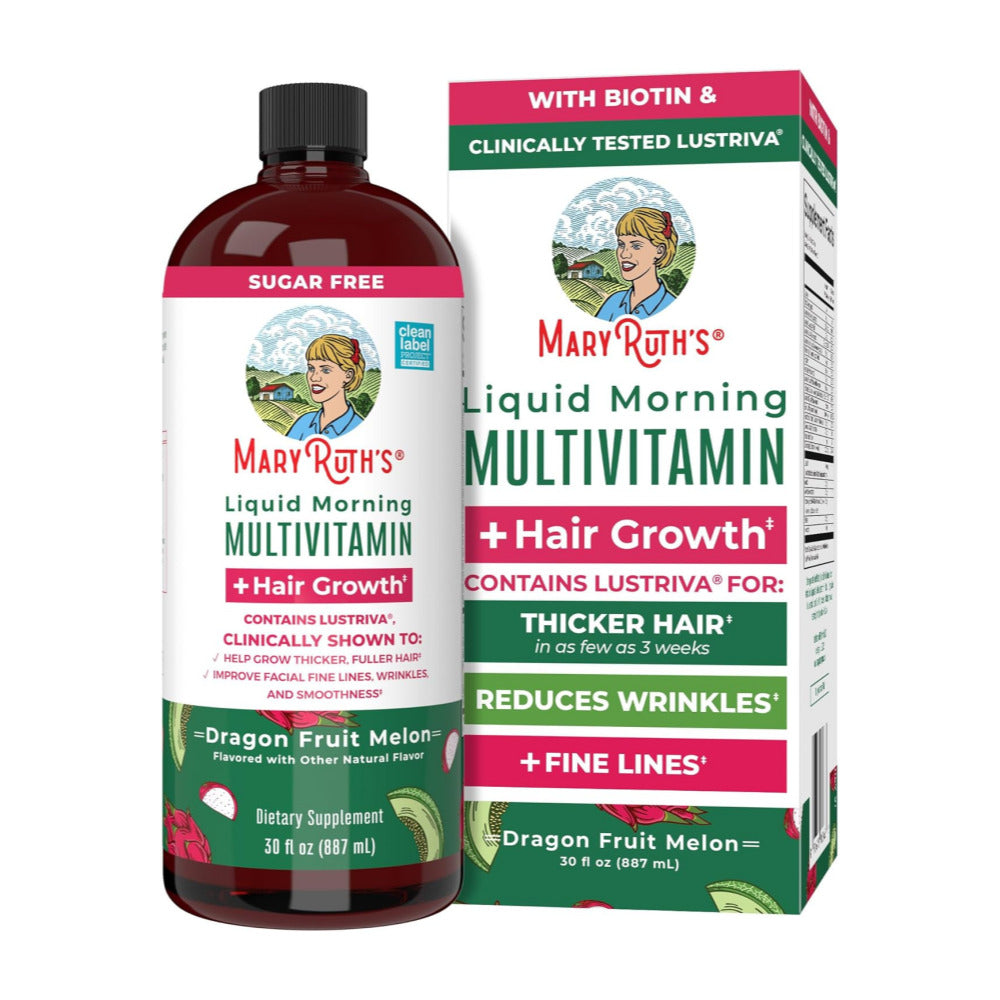 MaryRuth's Liquid Multivitamin + Hair Growth | Clinically Tested in Women for Thicker Hair & Facial Wrinkles | Biotin 10000mcg | Lustriva Hair Growth Supplements | Skin Care | Ages 18+ | 30 Fl Oz