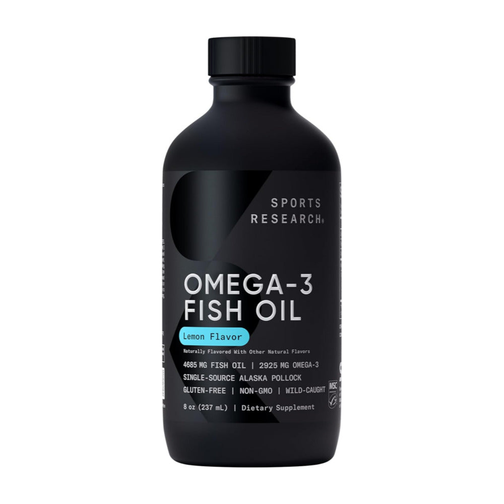 Sports Research Omega-3 Fish Oil 4685mg - Sourced from Wild Caught Alaska Pollock - Natural Lemon Flavor, MSC Certified Sustainable - 8oz