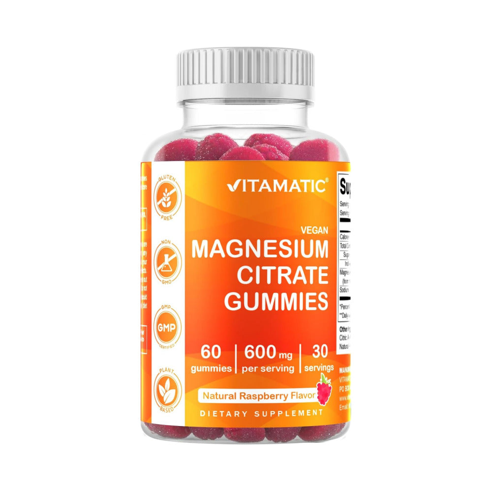 Vitamatic Magnesium Citrate Gummies 600mg per Serving - 60 Vegan Gummies - Promotes Healthy Relaxation, Muscle, Bone, & Energy Support (60 Gummies (Pack of 1))