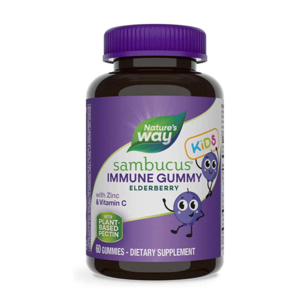 Nature's Way Sambucus Elderberry Immune Gummies for Kids, Immune Support Gummies*, with Black Elderberry Extract, Vitamin C and Zinc, 60 Gummies (Packaging May Vary)