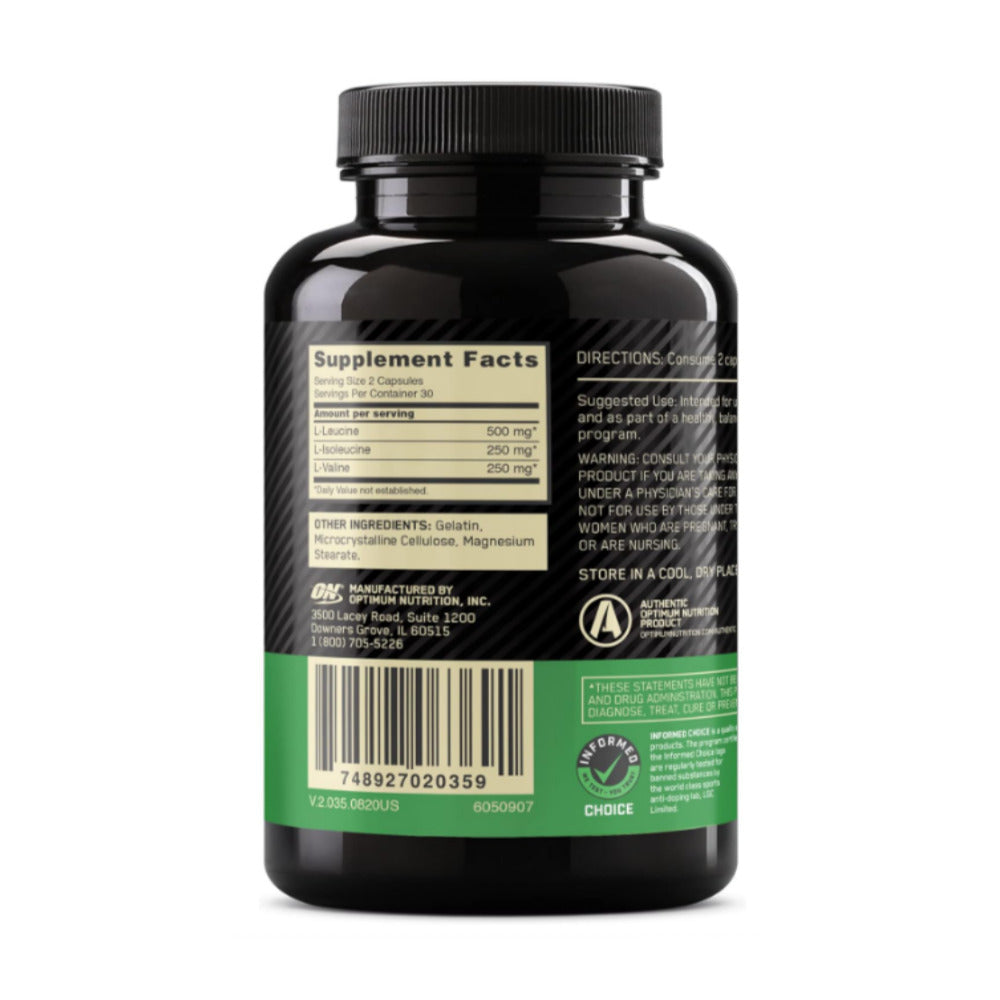Optimum Nutrition Instantized BCAA Capsules, Keto Friendly Branched Chain Essential Amino Acids, 1000mg, 60 Count