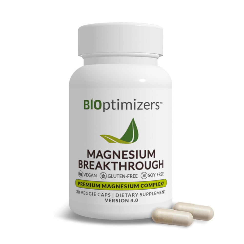 BIOptimizers Magnesium Breakthrough Supplement 4.0-7 Forms of Mg: Glycinate, Malate, Citrate, and More - Natural Support for Sleep and Cognitive Function - 30 Capsules- Calming Vitamins Complex