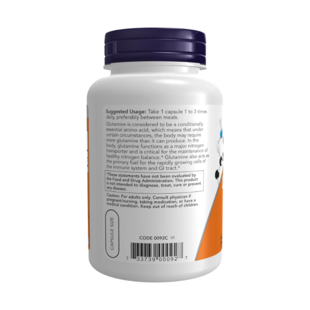 NOW Foods Supplements, L-Glutamine 500 mg, Nitrogen Transporter*, Amino Acid, 120 Veg Capsules