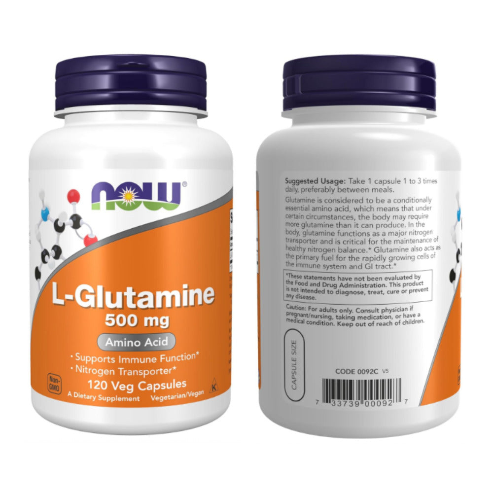 NOW Foods Supplements, L-Glutamine 500 mg, Nitrogen Transporter*, Amino Acid, 120 Veg Capsules