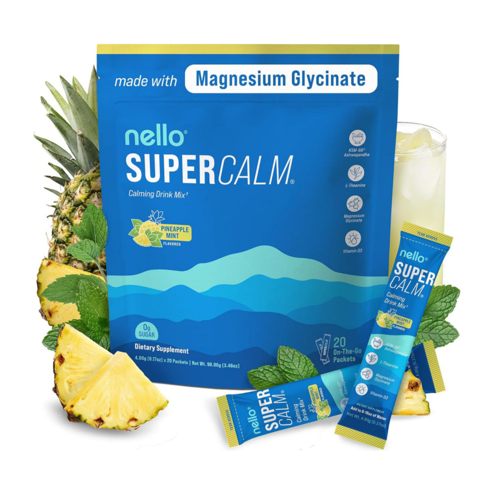 Supercalm Drink Mix – Ashwagandha KSM-66, Magnesium Glycinate, L-Theanine, Vitamin D3 – Pineapple Mint Flavor (20 Travel Packets)