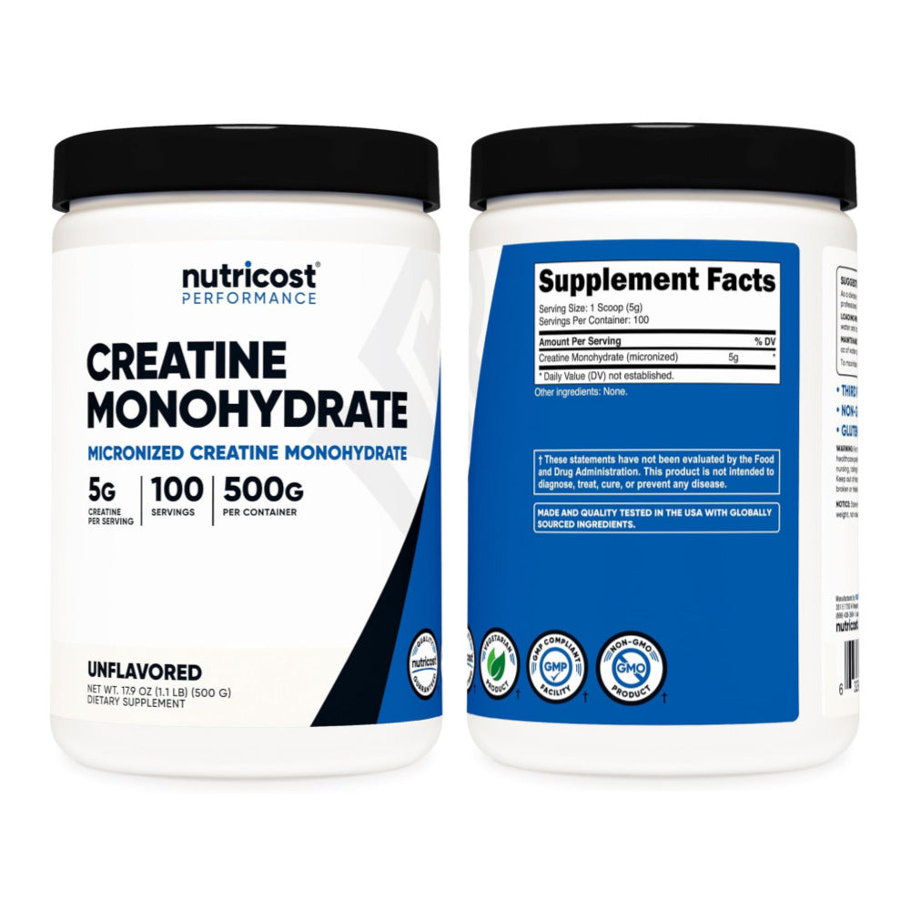 Nutricost Creatine Monohydrate Micronized Powder 500G, 5000mg Per Serv (5g) - 100 Servings, 17.9 Oz