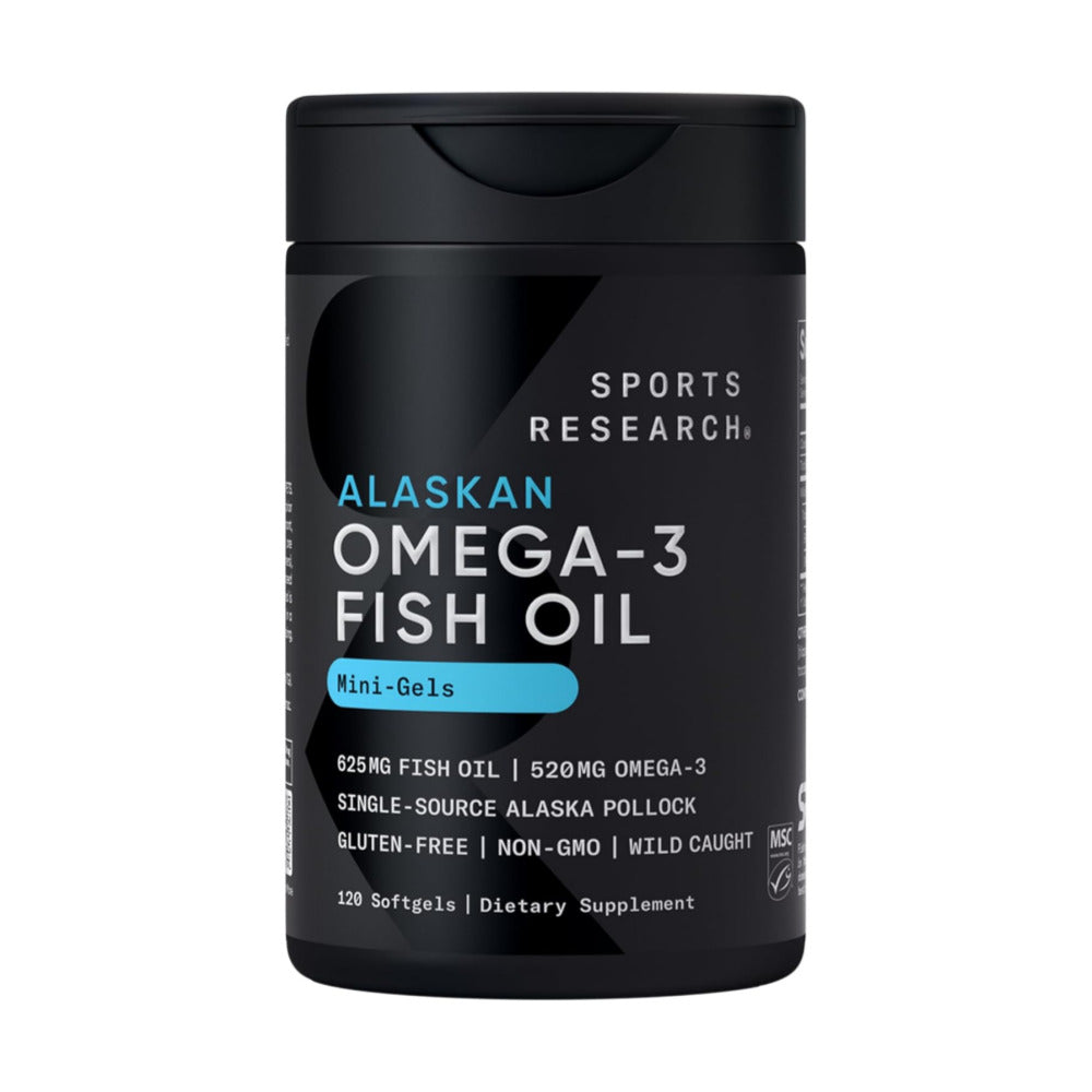 Sports Research Fish Oil Mini-Softgels - Easy to Swallow Omega-3 Fatty Acids from Wild Caught Alaska Pollock Supporting Brain & Heart Health - 625 mg, 120 ct