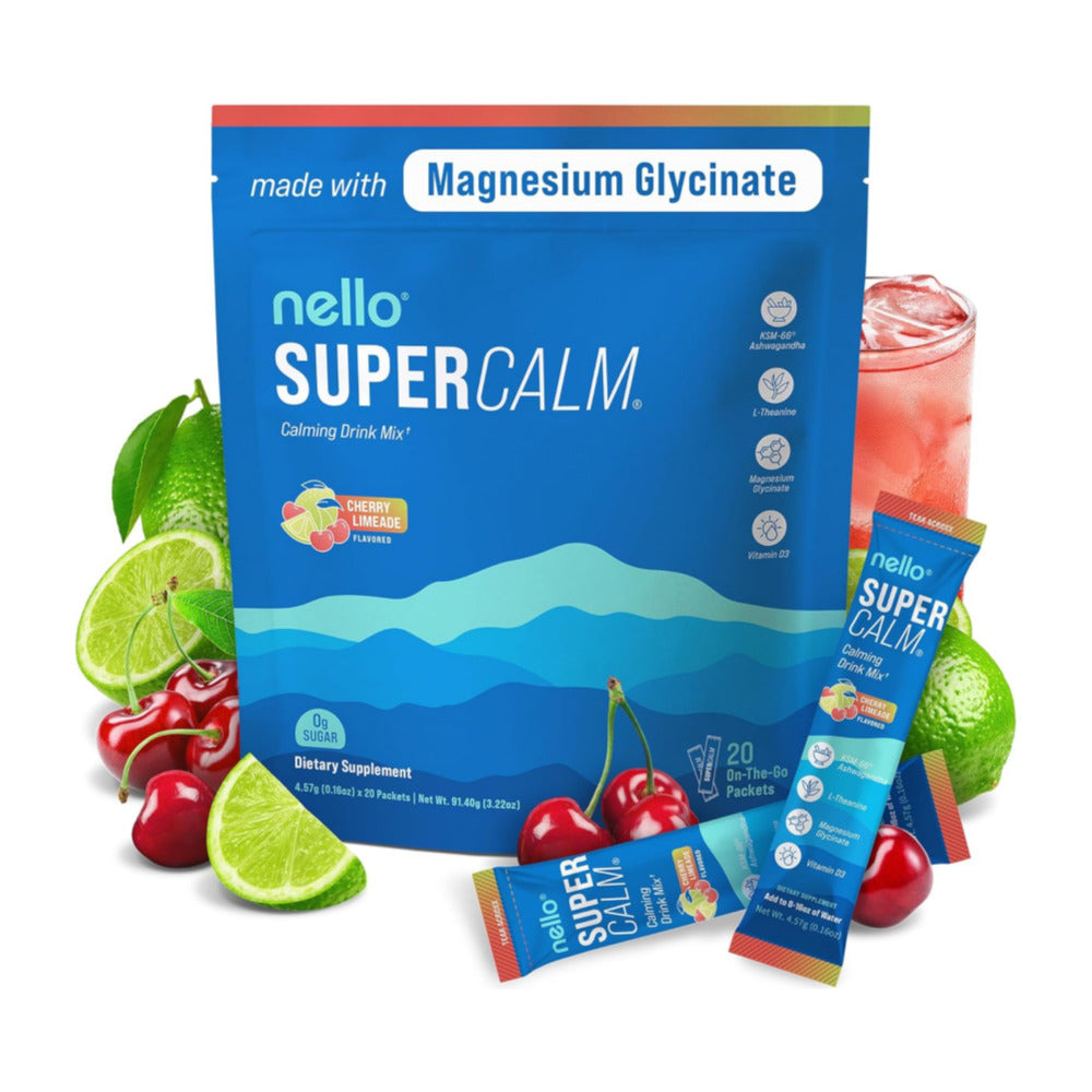 Supercalm Drink Mix - Ashwagandha KSM 66, Magnesium Glycinate & L-Theanine Supplement - Ashwagandha Root Extract - Focus and Relaxation Support (20 Travel Packets) - Cherry Limeade
