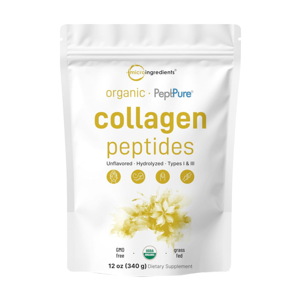 Micro Ingredients Collagen Peptides Powder Organic, 12oz | Type I & III + Natural Protein | Grass-Fed Bovine Source | Unflavored | Supports Skin, Joint & Bone Health | Paleo, Non-GMO