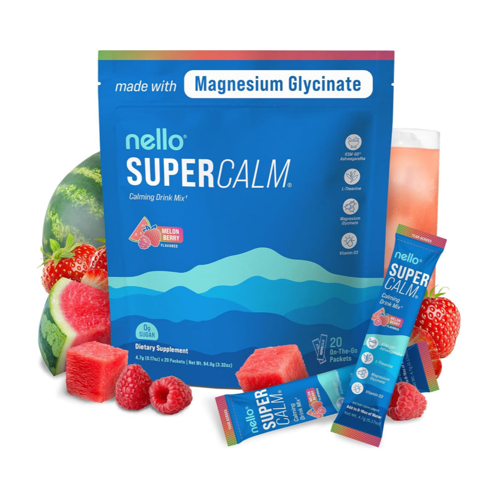 Supercalm Drink Mix - Ashwagandha KSM 66, Magnesium Glycinate & L-Theanine Supplement - Ashwagandha Root Extract - Focus and Relaxation Support (20 Travel Packets) - Melon Berry