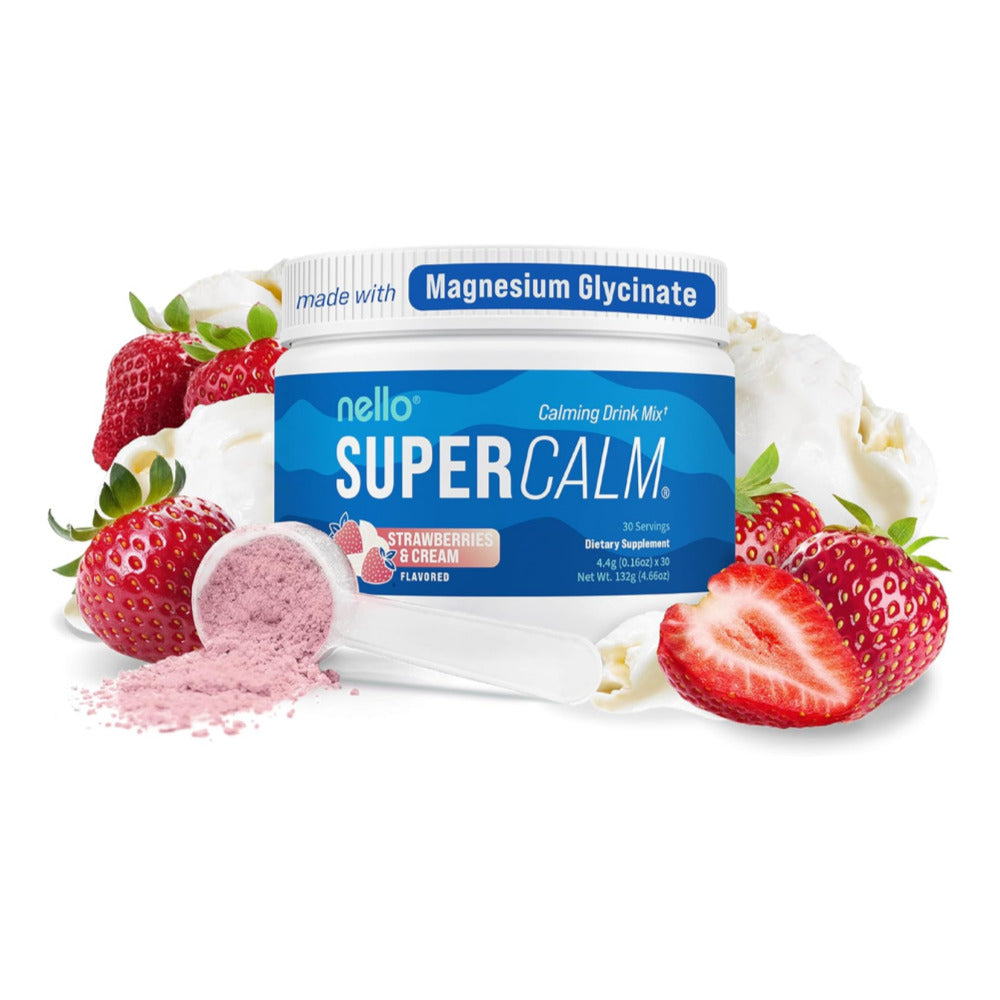 Supercalm Powdered Drink Mix, Strawberries & Cream, L Theanine, Ksm-66 Ashwagandha, Magnesium Glycinate, Vitamin D 3, Supplements for Relaxation & Focus, Natural, No Sugar, Non GMO, 30 Srvgs