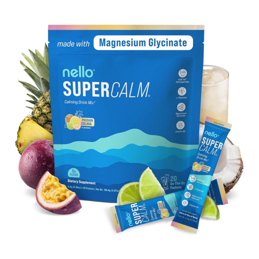 Supercalm Drink Mix - Ashwagandha KSM 66, Magnesium Glycinate & L-Theanine Supplement - Ashwagandha Root Extract - Focus and Relaxation Support (20 Travel Packets) - Passion Colada