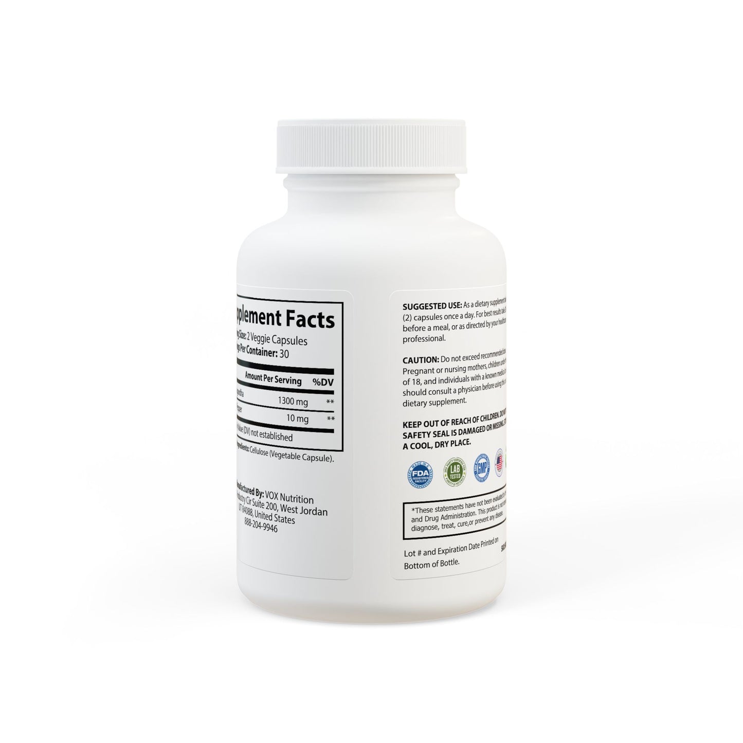 HBS, Ashwagandha and Black Pepper Supplement (60 Vegetable Capsules)