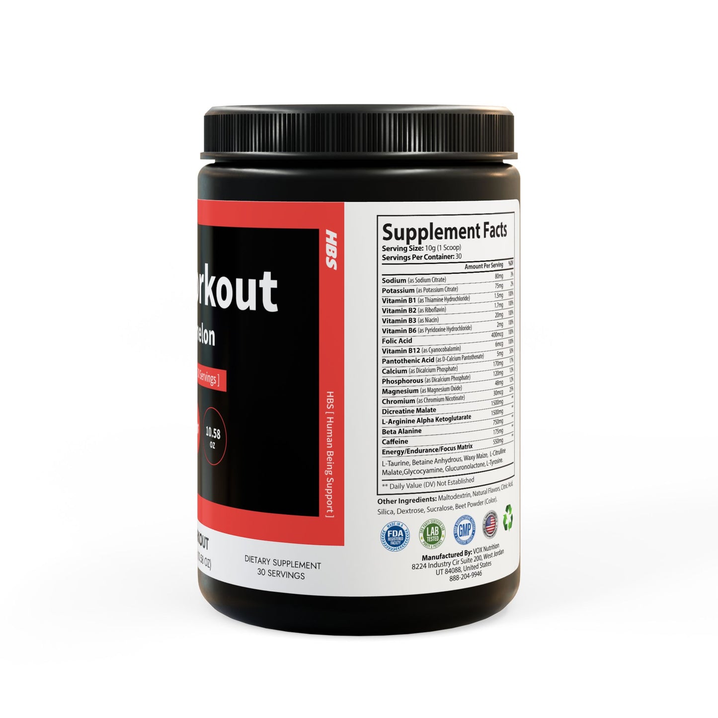 HBS, Pre-Workout Supplement, Watermelon, Powder (300g, 10.58oz)