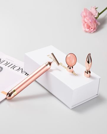 Beauty Bar Rose Gold Facial Massager for Skin Care Electric T-Shape Tools Face Lifting and Firming Anti-Wrinkles Skin Tightening (Pink)