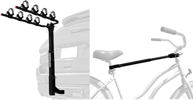 Retrospec Lenox 2-5 - Bike Hitch Rack for Cars, Trucks, SUVs with 2” Hitch | Foldable Steel Frame with Anti-Rattle Adapter, Tie Down Cradles and Straps - Fits Most Frames