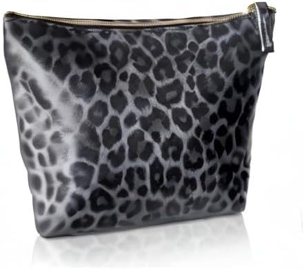 Vegan Leather Black Leopard Print Makeup Bag for Purse Make Up Bag - Cute Travel Accessories Small Cosmetic Zipper Pouch - Girly Girl Stuff Black Cheetah Print Gifts for Women Girls Aesthetic Things