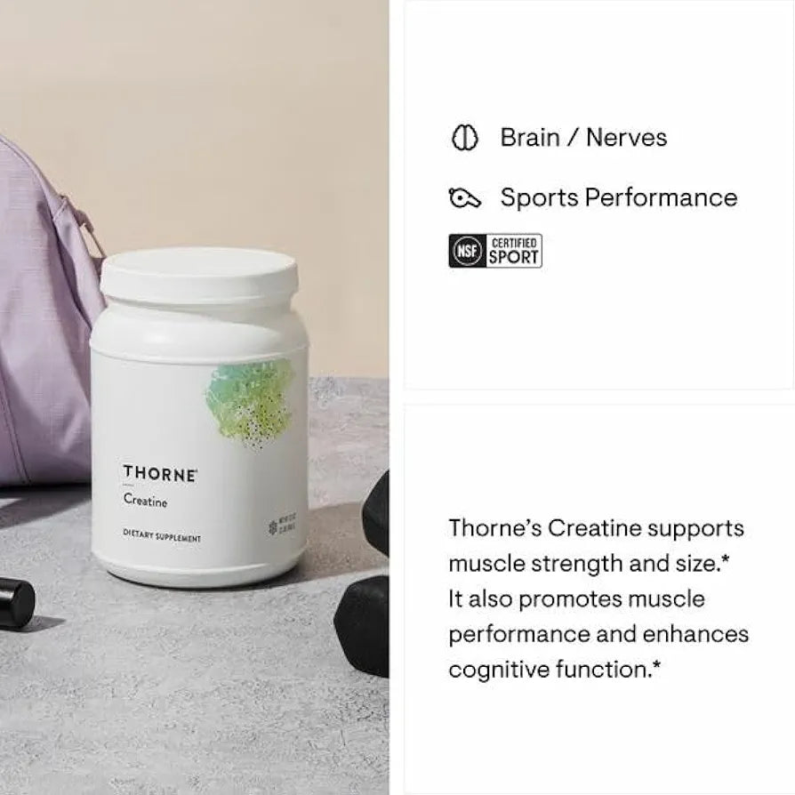 THORNE Creatine - Micronized Creatine Monohydrate Powder, Amino Acid Support for Muscles, Cellular Energy & Cognitive Function* - Unflavored - NSF Certified for Sport - 5 g per Serving - 180 Servings
