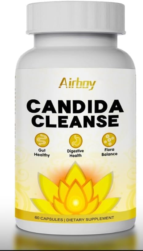 Airboy Candida Cleanse,Gut Colon Cleanse Detox for Women & Men,Candida Support with Oregano Leaf, Caprylic Acid,Wormwood, Black Walnut-60 Counts
