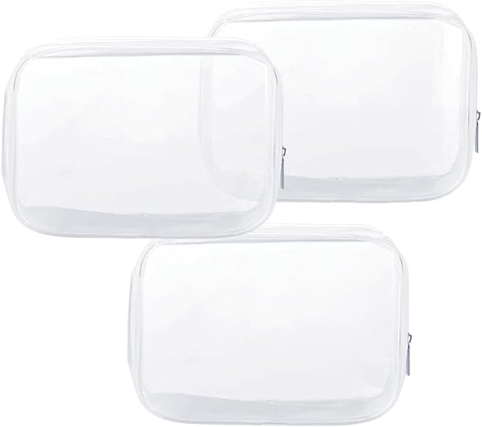 Clear Plastic Zippered Toiletry Carry Pouch TSA Approved Toiletry Bag Portable Cosmetic Makeup Bag for Vacation, Bathroom and Organizing (White 3Pcs, Small)