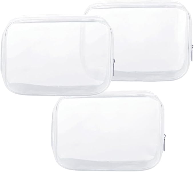 Clear Plastic Zippered Toiletry Carry Pouch TSA Approved Toiletry Bag Portable Cosmetic Makeup Bag for Vacation, Bathroom and Organizing (White 3Pcs, Large)