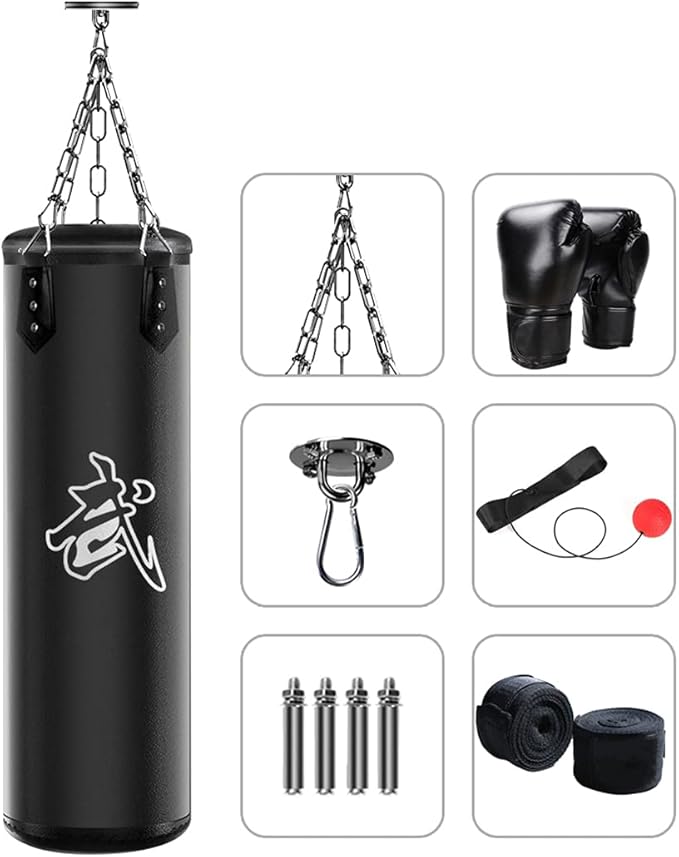 Punching Bag Set for Adults with Gloves, Heavy Punching Bags Hanging, Boxing Fitness Workout Training Kick - Unfilled