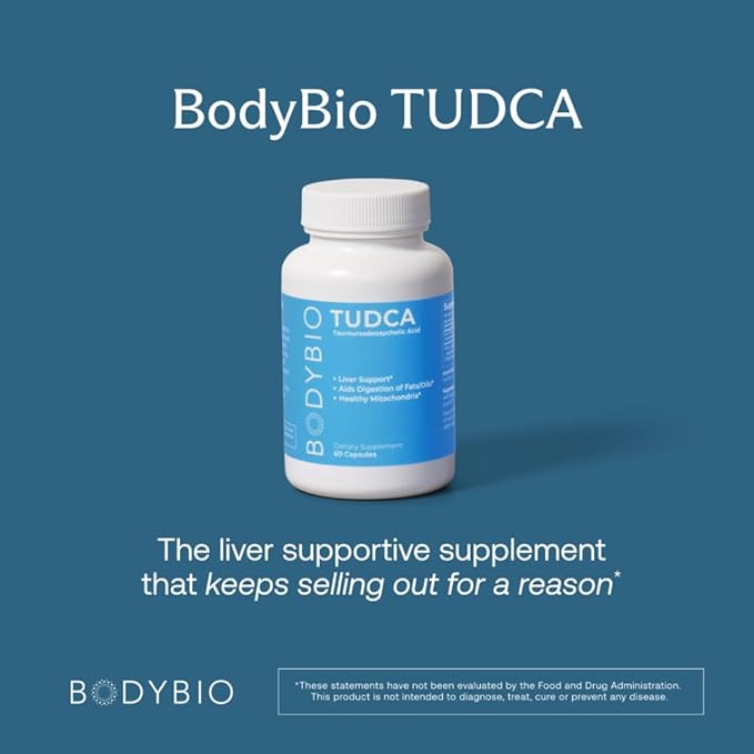 BodyBio Tudca for Liver Health | Liver Support for Detox and Cleanse | Pure Tauroursodeoxy cholic Acid | Cognitive and Digestive Health | 60 Capsules