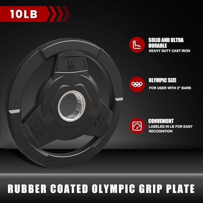 Weight Plate 2-Inch Rubber Coated Olympic Grip Plate 2.5/5/10/15/25/35/45 LB
