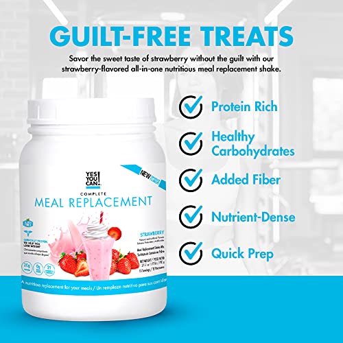 Yes You Can! Complete Meal Replacement - 15 Servings, 20g of Protein, 0g Added Sugars, 21 Vitamins and Minerals - All-in-One Nutritious Meal Replacement Shake (Strawberry)