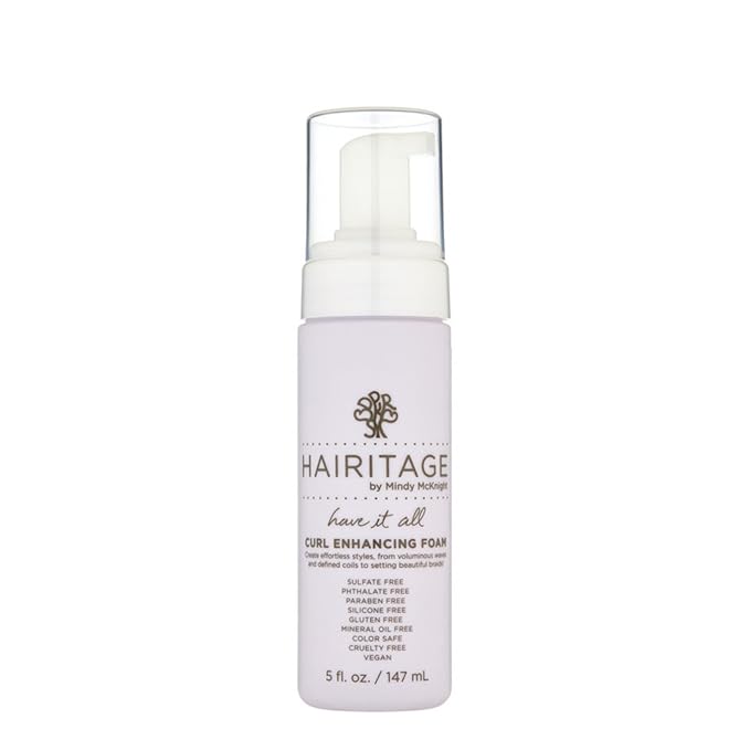Hairitage Have It All Curl Enhancing Foam Mousse with Quinoa + Rice Protein for Frizz Control + Moisture - Lightweight Formula - Leaves Hair Full + Bouncy - Set Hairstyles + Curls, 5 oz