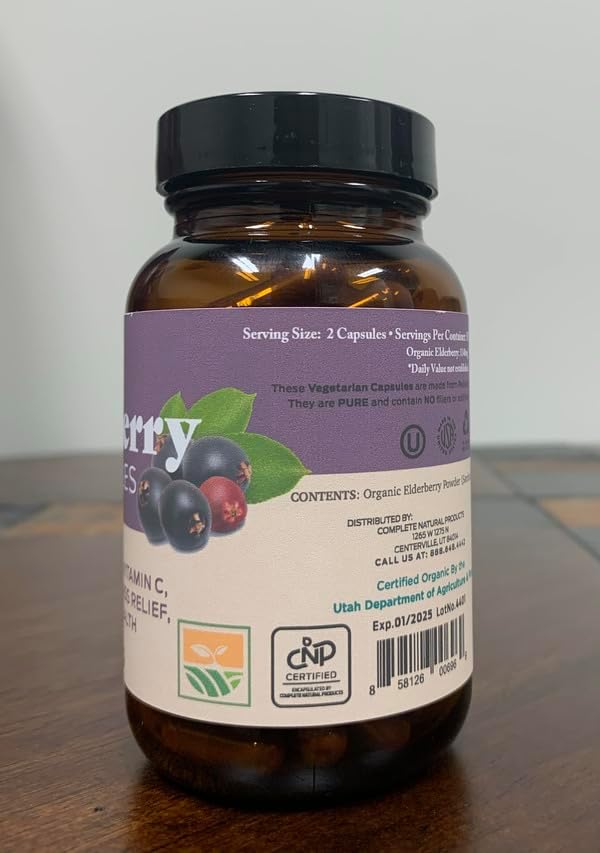 Organic Elderberry Capsules - Organic, Dried, & Pure Elderberry Sambucus Natural Immune Boost Capsules - 570 mg