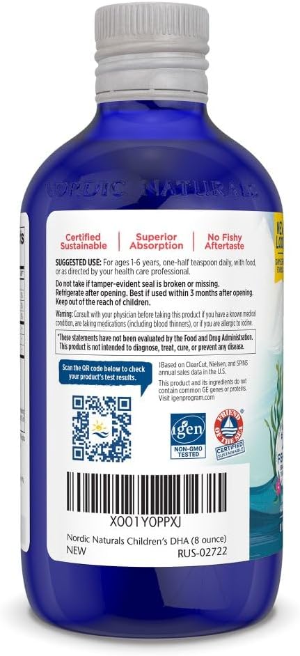 Nordic Naturals Children’s DHA, Orange - 8 oz for Kids - 530 mg Omega-3 with EPA & DHA - Brain Development & Function - Non-GMO - 96 Servings