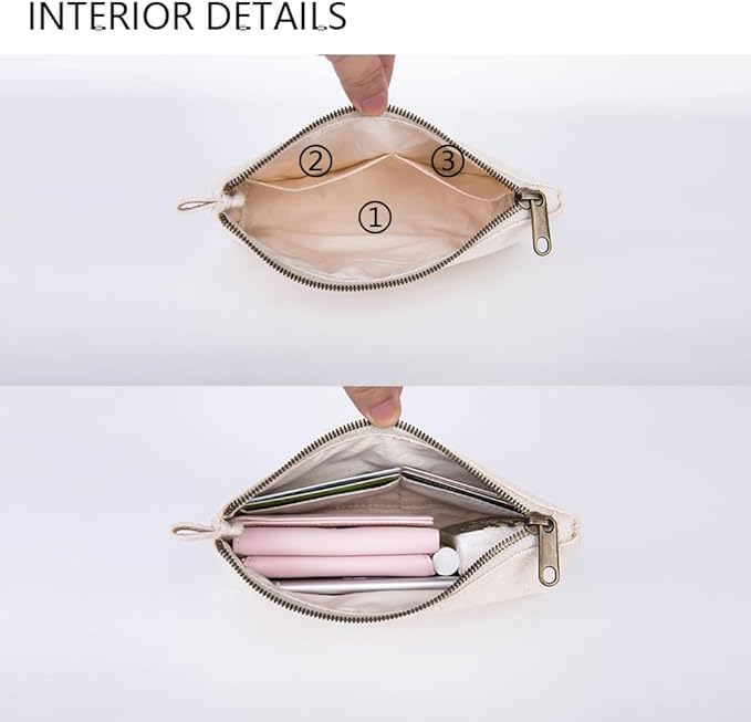 Travel Toiletry Bag for Women Cosmetic Bag with two Dividers Portable Makeup Bag Organizer (Canvas/Beige)