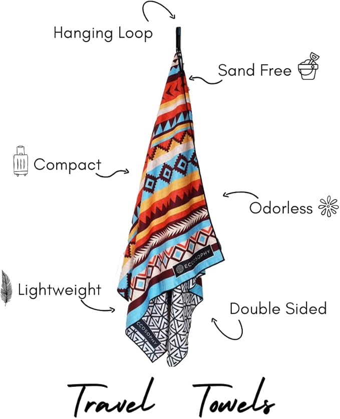 ECCOSOPHY Microfiber Beach Towel - Sand Free Towels 71x35 in