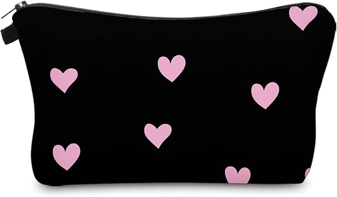 Cute Travel Makeup Bag Cosmetic Bag Small Pouch Gift for Women (Pink Heart)