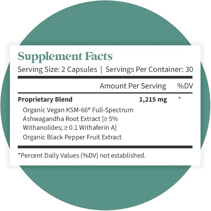 Pattern Wellness Ashwagandha Complex for Men & Women - KSM-66 & Black Pepper Extract - Whole Body & Heart Health - Supports Stress & Mood - Non-GMO - 60 Vegan Capsules