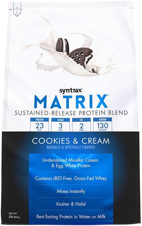 Syntrax Nutrition Matrix Sustained-Release Protein Blend Cookies & Cream with Real Cookie Pieces 2 lbs.
