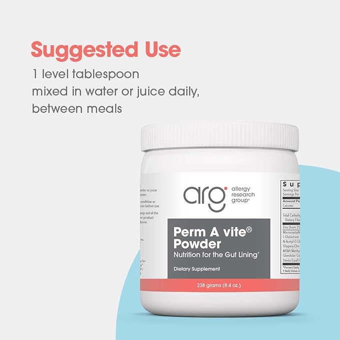Allergy Research Group Perm A Vite Powder - Gut Health for Men & Women, Gut Assist, Gut Support, Gut Healing, L-Glutamine, Slippery Elm - 8.4 Oz