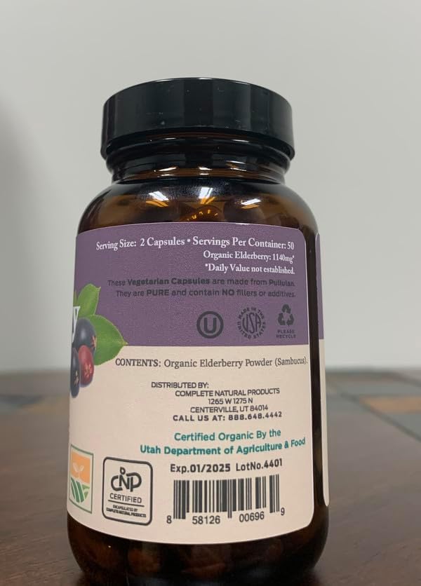 Organic Elderberry Capsules - Organic, Dried, & Pure Elderberry Sambucus Natural Immune Boost Capsules - 570 mg