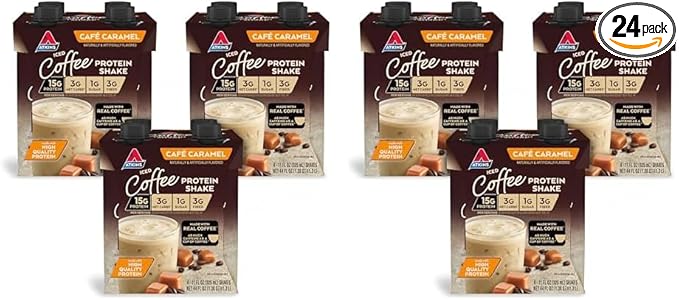 AtkinsCafé Caramel Iced Coffee Protein Shake, 15g Protein, Low Glycemic, 3g Net Carb, 1g Sugar, Keto Friendly (Pack of 2)
