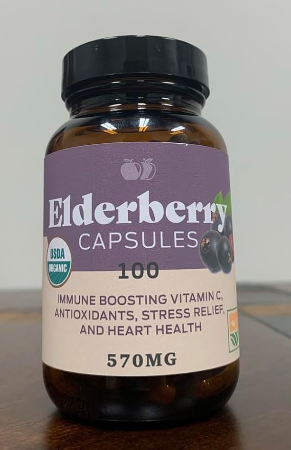 Organic Elderberry Capsules - Organic, Dried, & Pure Elderberry Sambucus Natural Immune Boost Capsules - 570 mg