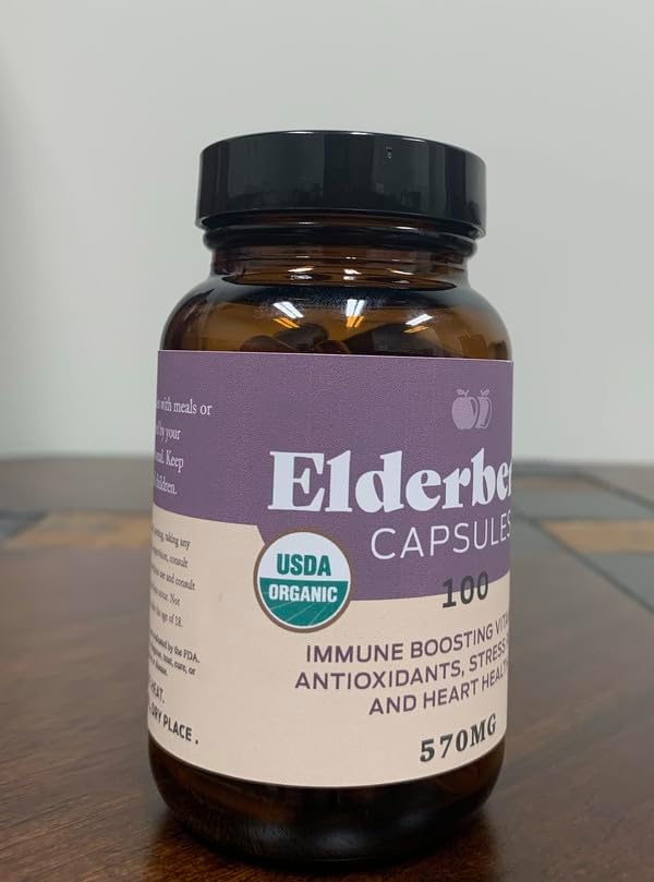 Organic Elderberry Capsules - Organic, Dried, & Pure Elderberry Sambucus Natural Immune Boost Capsules - 570 mg