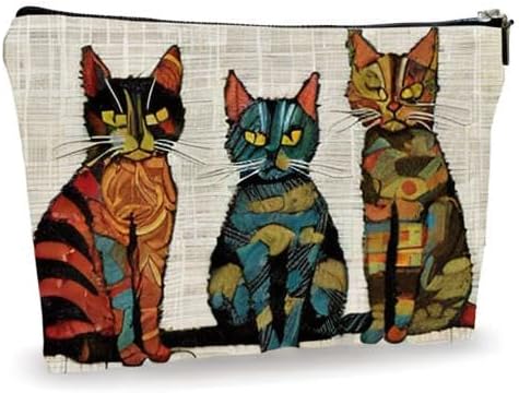 Vintage Makeup Bag - Three Cute Cats - Art Drawing Theme Cosmetic Bag, Toiletry Bag, Gift For Girls, Besties, Personal Care & Accessories - A23