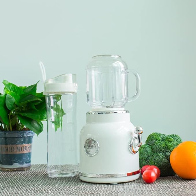Plplaaoo Travel Cup Blender,Portable Smoothie and Shake Blender, Retro Mini Maker Mixer with Double Cup,Ice Crush Maker Countertop Juice Blenders with Stainless Steel Blades CN Plug(Beige)