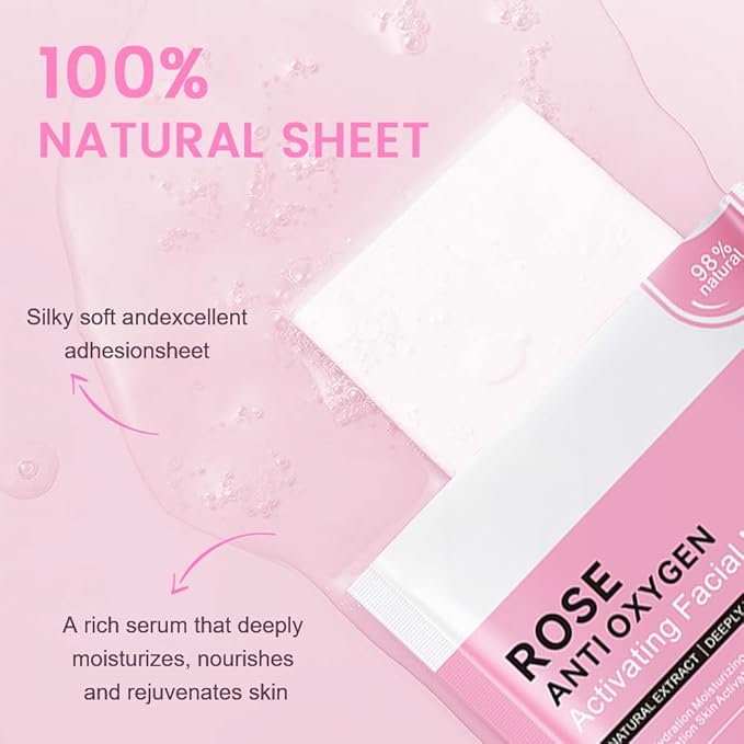 8 Pack Rose Face Mask,Pink Face Masks Spa Day kit Supplies for Teens Girls Women,Sheet Facial Mask Skincare for Kids Gifts Set,Hydrate Nourish Soothe for All Skin Types,Spa Party Favors