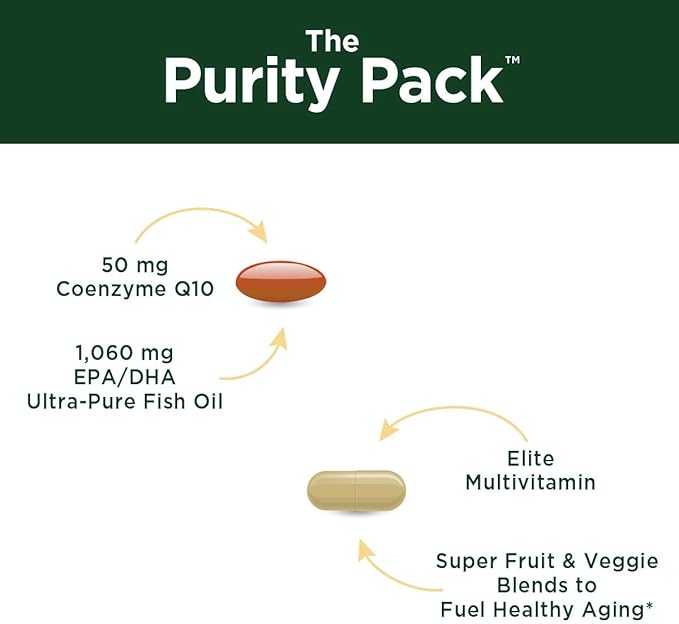 Purity Pack (Elite Multi + Fish Oil + COQ10) - Purity Products - 1280mg of EPA + DHA + Omega-3's from Ultra Pure Fish Oil - Power Packed with Vitamins, Minerals, Super Fruits & more - 30 To-Go Packets