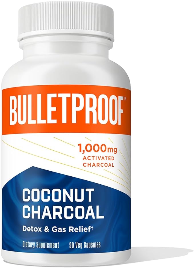 Bulletproof Coconut Charcoal Detox and Gas Relief Capsules, 90 Count, Sourced from 100% Coconut Shells
