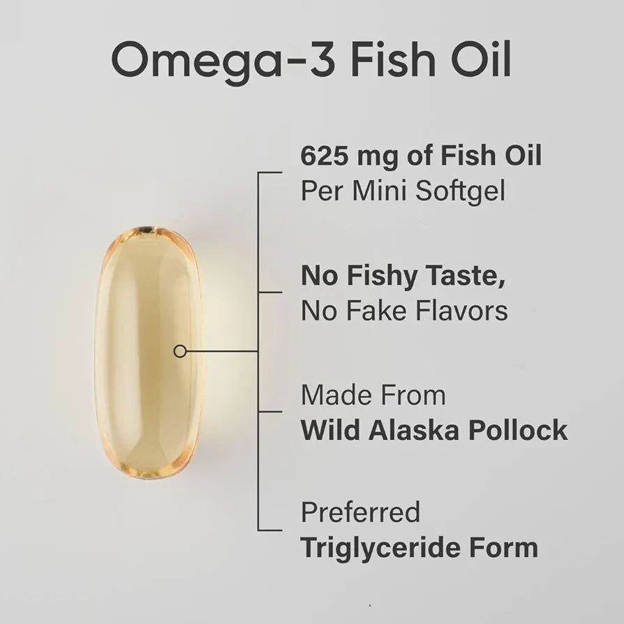 Sports Research Fish Oil Mini-Softgels - Easy to Swallow Omega-3 Fatty Acids from Wild Caught Alaska Pollock Supporting Brain & Heart Health - 625 mg, 120 ct