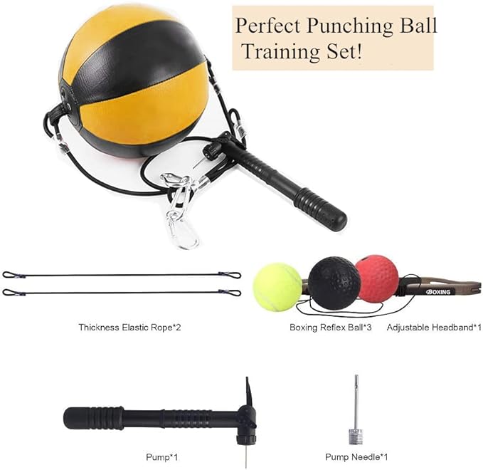 Double End Punching Bag Boxing Striking for Training - Speed Ended Set Includes Reflex Ball Headband and Pump- Portable MMA