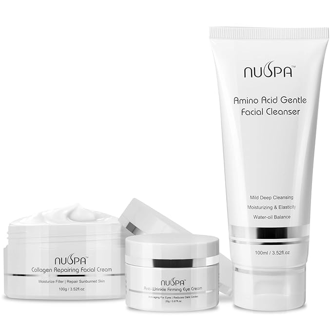 Skin Care Sets Overnight Nourishing Face Cream, Under Eye Cream, Face Wash Collagen Moisturizer with Hyaluronic Acid, Amino Acid, Vitamin E Hydrating for Dry Skin with Gift Tote Bag for Women ,Men